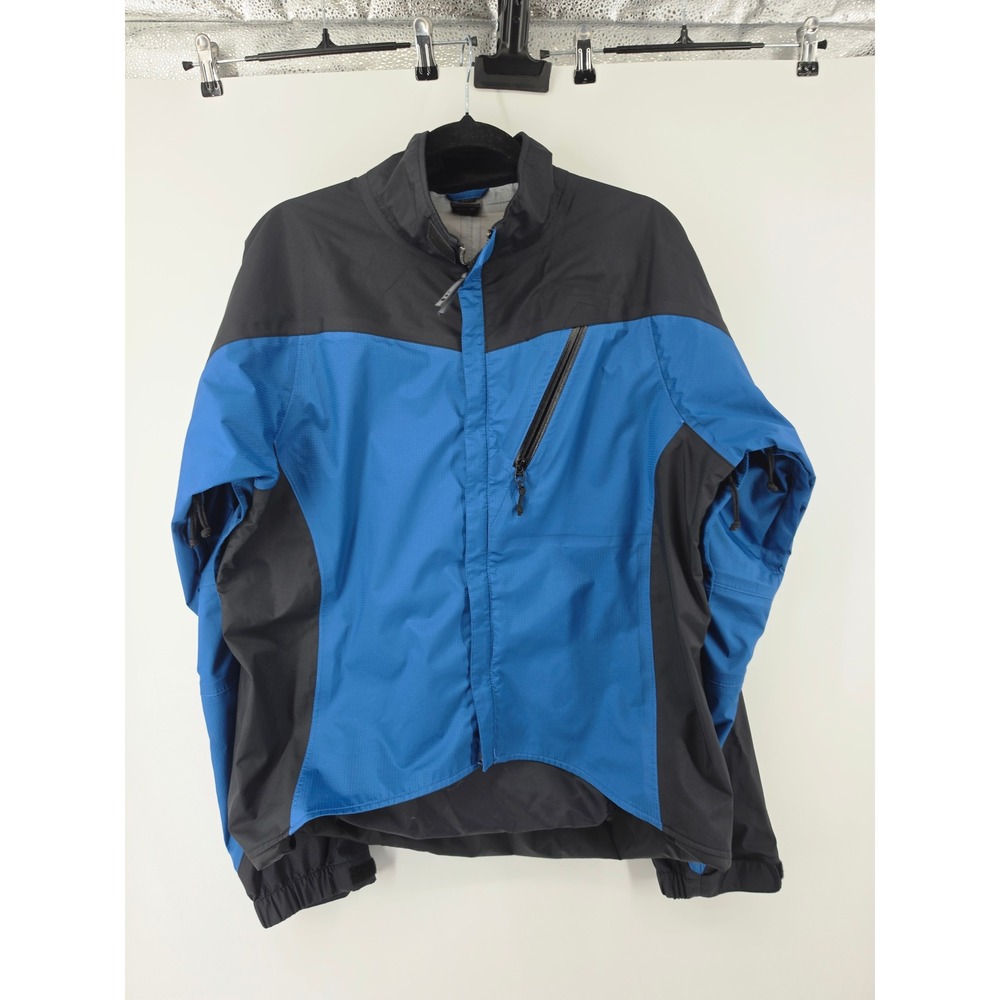 REI Mens Ride Dry Cycling Jacket Blue Black Ripstop Full Zip Pit Zips Large